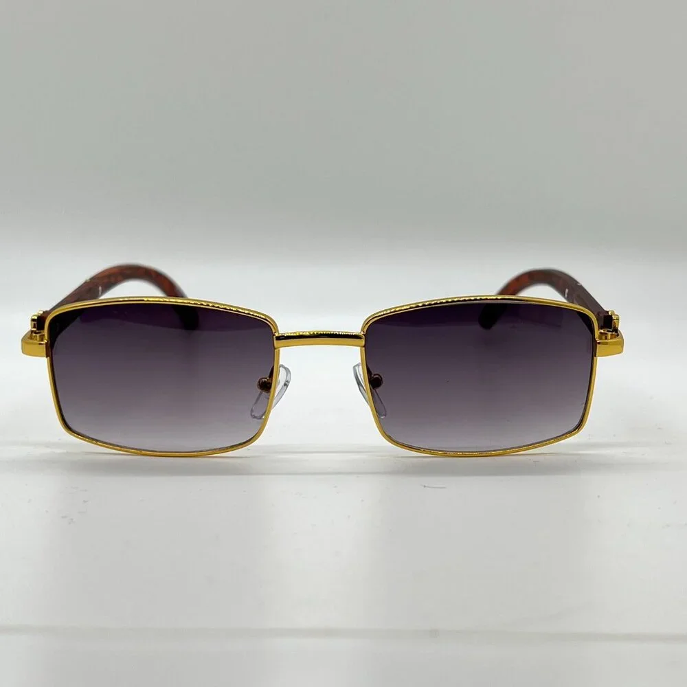 Men Sunglasses Trendy Black‎ Lens Rectangular Fashion Rapper Shades Gold Lentes
